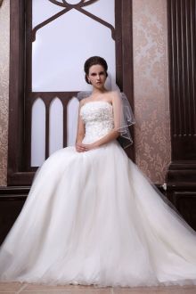 strapless straight neck luxurious floral ball gown wedding dress